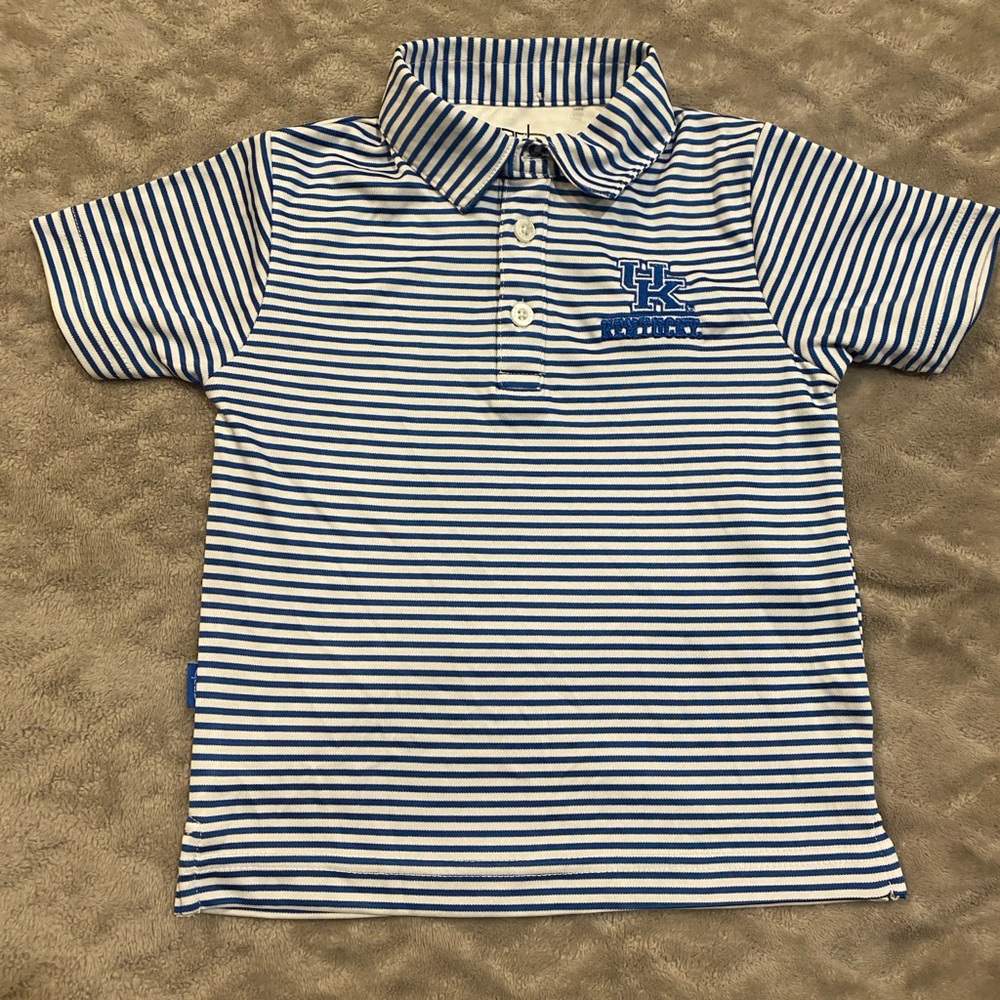 UK Kentucky Striped Blue and White Kids Polo Shirt w/ Embroidered Logo